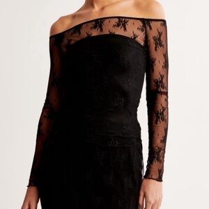 Abercrombie & Fitch Black Lace Off the Shoulder Long Sleeve Top